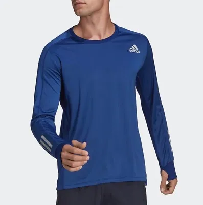 Adidas Own The Run Long Sleeve Tee Mens - Running / Training Top Blue - Medium • £22.99