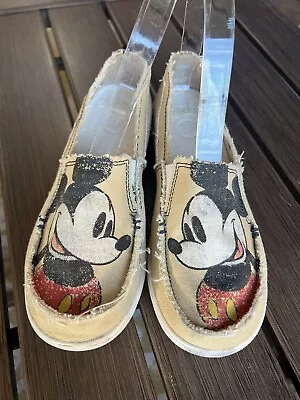 CROCS Disney Mickey Mouse Size 7 Womens Distressed Slip On Tan Canvas • $16