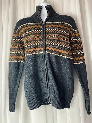 Stetson Western Nordic Mens Medium Full Zip Up Sweater Gray Brown Cotton Wool • $44.99