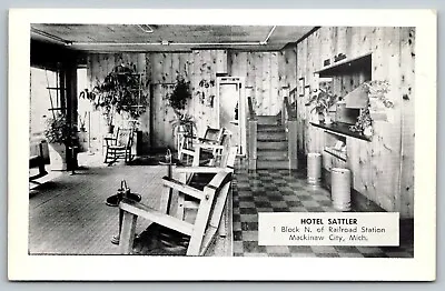 Mackinaw City Michigan~Hotel Sattler~Lobby Interior Telephone Booth~1940s B&W PC • $10