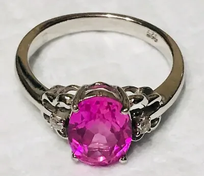 Sterling Silver 926 White Topaz Created Pink Sapphire Sparkle Vintage Size 9 • $55