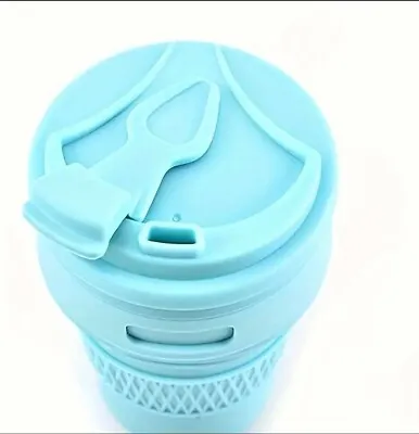 Light Blue Food Grade 350ml Collapsible Folding Silicone Travel Cup Portable NEW • £5