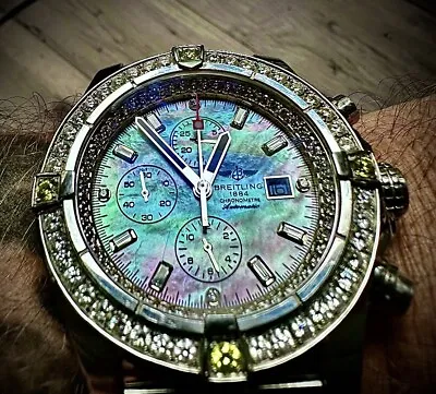 Breitling Diamond Super Avenger Custom MOP Dial Men Automatic Watch A13370 • $5500