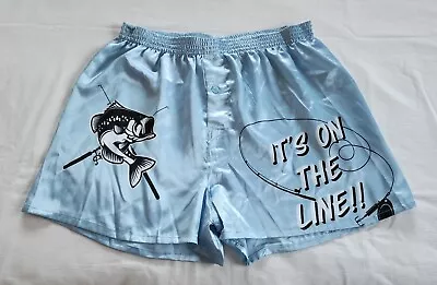 It's On The Line Fishing Mens Printed Novelty Satin Boxer Shorts Size XL New • $9.75