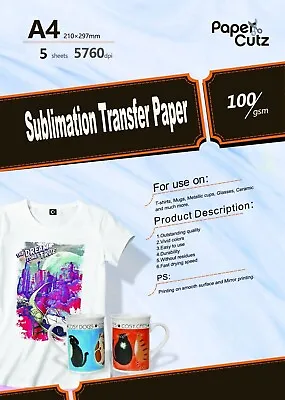 A4 Sublimation Paper Heat Press Transfer Paper Inkjet Print T-shirt X5 • £6.99