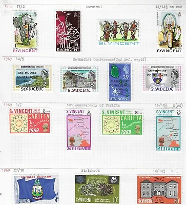 St. VINCENT 1969-76 MH/MNH COLLECTION ON LEAVES. 211 STAMPS 1 M/SHEET.  (7959) • $29.86