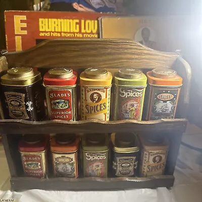 Vintage  Collection Of 10 Tin Spice Jars With Labels New • $25