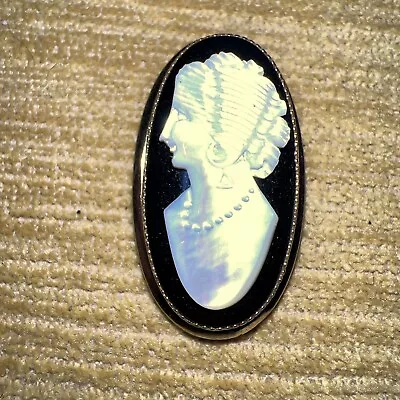 Vintage ~ Catamore 12K Yellow Gold Filled Black Onyx & Mother Of Pearl Cameo Pin • $20