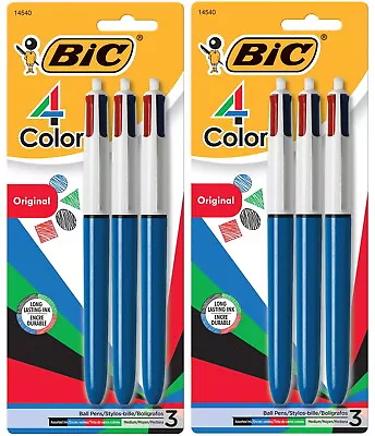 BIC 6 Pcs Retractable Ballpoint Pen 1mm Multicolor Ink Blue Barrel - Pack Of 2 • $18.29