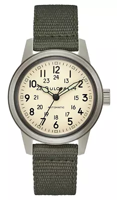 Bulova Military Vintage Stainless Steel Automatic Men's Watch 98A307 - NWT • $186.86