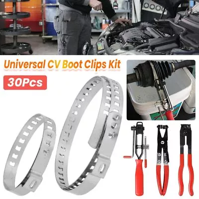 33pcs Universal CV Boot Clips Kit Stainless Steel & CV Joint Crimp Clamp Pliers • $49.91