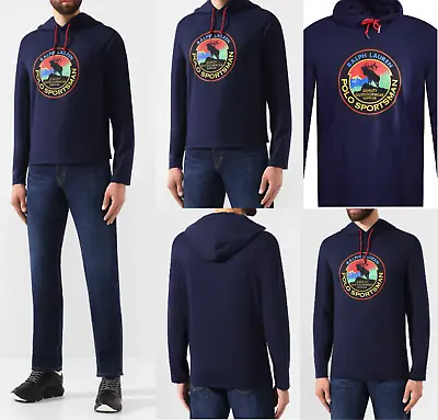 Polo Ralph Lauren Hooded Ls T-Shirt Jersey Hoodie Retro Sweatshirt New M • $119.42