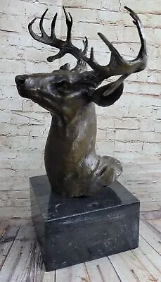 Bronze Marble Statue Elk Deer Stag Bust Head Lodge Cabin Wildlife Sculpture Sale • $249.50