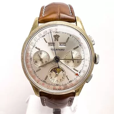 Tourneau Moonphase Triple Calendar Charles Nicolet Tramelan 38mm Vintage Watch • $3500