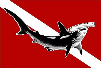 3x5 Inch Hammerhead Shark On A Scuba Dive Flag Sticker (Hammer Head Decal) • $9