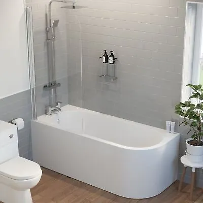 £359 • Buy Bathroom 1700mm J Shape Left Hand Bath Shower Screen Front Panel Corner Bathtub