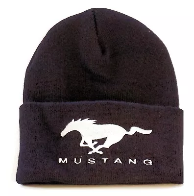 Ford Mustang Black Beanie Cap With Running Horse Embroidery Adult Sizing  • $12.99