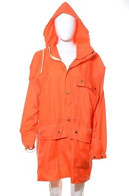 Vintage 70s Bright Safety Orange Nylon Light Raincoat Windbreaker Jacket Hood M • $78