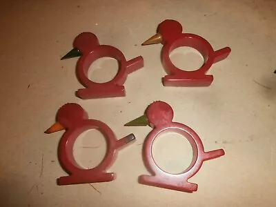 4 Vintage Bakelite Red Art Deco Bird Napkin Rings • $79.99