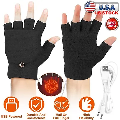 Heated Gloves USB Wool Mitten Half Fingerless Glove Electric Heated Gloves Warm • $11.99