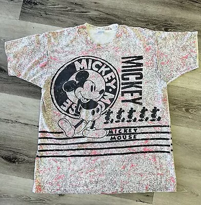 Vintage Mickey Mouse Shirt OSFA One Size L/XL  80s 90s Disney AOP All Over FLAWS • $40