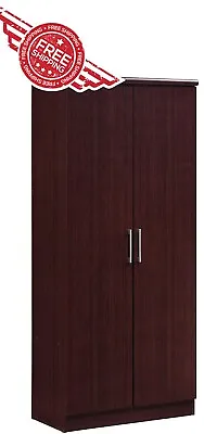 Mahogany Finish Wooden Armoire Wardrobe Storage Cabinet Closet Shelves Organizer • $225.84