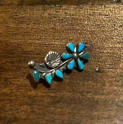 Vintage Delicate Native American Silver And Turquoise Brooch • $30