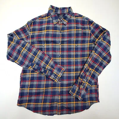 J Crew Flannel Shirt Mens Size L Large Blue Madras Plaid Long Sleeve • $16.05