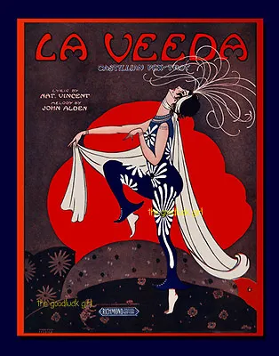 LA VEEDA Vintage Show Girl 8x10 Sheet Music Cover Art Deco Print • $14.99