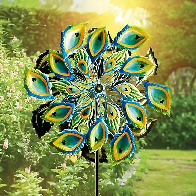 Peacock Feather Wind Spinner Weather Resistant Colourful Garden Sculpture H90cm • £19.95