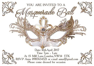 10 X Personalised Masquerade Evening Birthday Party Invitations 005 • £5.49