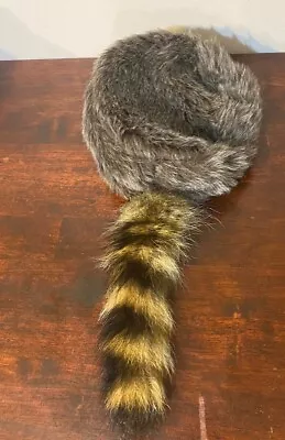 Coonskin Cap Davey Crockett  Real Fur Tail Raccoon Brown Coon Daniel Boone Hat • $16