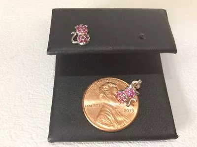 14K Yellow/White Real Gold Kids Micro Pave Cat Color CZ Screw Back Stud Earrings • $83.99