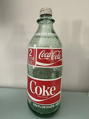 1970s Vintage Coca Cola 2 Liter Green Glass Coke Bottle 67.6 Fl Oz. • $45