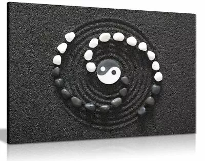 £11.99 • Buy Japanese Zen Ying Yang Stones Black & White Canvas Wall Art Picture Print