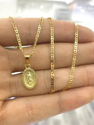 14K Gold Filled Our Lady Of Guadalupe Necklace Pendant Medal Family Jewelry 14x8 • $23.99
