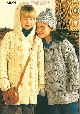 £1.99 • Buy Childrens Baby Aran Duffle Coat Jacket Hat & Mitts ~ 20  - 30   Knitting Pattern