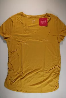 Womens Isabel Maternity  Shirred Sides Yellow Short Sleeve V Neck Shirt XXL • $5.85