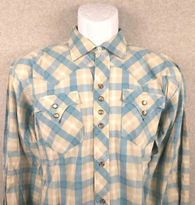 Vintage H Bar C Ranchwear Men's Western Cowboy Shirt Large Blue Plaid • $45