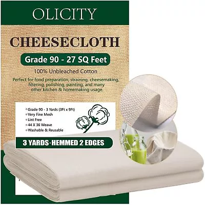 Cheese Cloth Grade 90 27 Sq Feet Unbleached Cotton Fabric Ultra Fine Muslin • $10.72