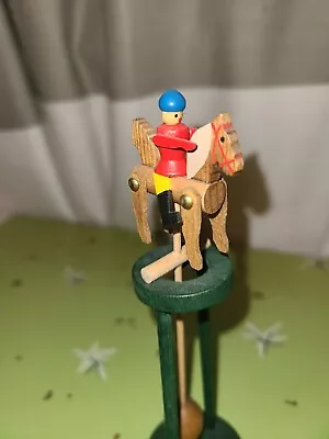 Vintage Erzgebirge Germany Wood Swinging Rocking Pendulum HORSE & RIDER Mini Toy • $45