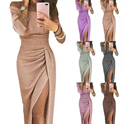 Women Formal Wedding Evening Party Bridesmaid Ball Gown Bodyson Maxi Dress Slit^ • $30.67