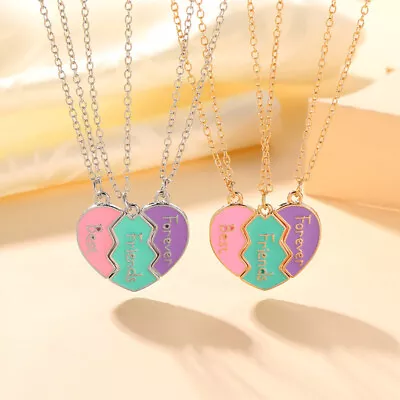 Best Friend Necklaces For 3 Matching Heart Pendant Magnetic BFF • $5.05