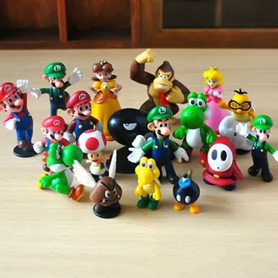 18 Pcs Set Super Mario Bros Toy Figures Luigi Toad Yoshi Cake Toppers Party Gift • $15.29