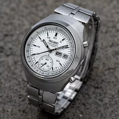 Seiko 6139-7100 Helmet Automatic Chronograph Vintage Men's Watch White Dial • $780