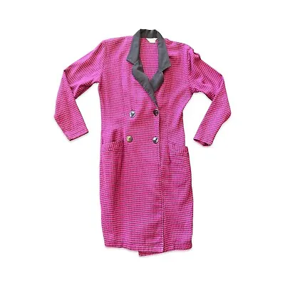 Vintage 80s 90s Pink And Black Houndstooth Dress Size Medium #120 • $15