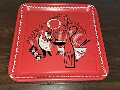 Vintage Marcelline Red Square Metal Serving Tray Chef BBQ Mid Century MCM Decor • $34.99