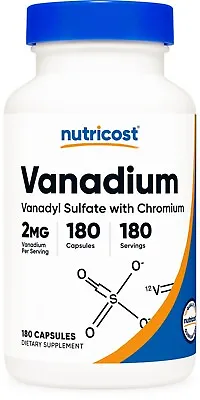 Nutricost Vanadium + Chromium 2mg 180 Vegetarian Capsules - Gluten Free Non-GMO • $13.95