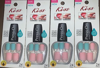 4x Kiss Press-on Manicure Fake Nails 24 Count Super Hold Adhesive DIM07 In Box • $19.99