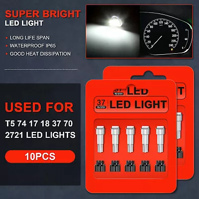 10x T5 White 5050 1SMD LED Wedge Bulbs Instrument Cluster Gauge Lights W/ Socket • $8.87